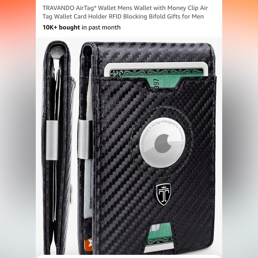 TRAVANDO AirTag Wallet Mens Wallet w Money Clip Card Holder RFID Blocking Bifold